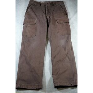 Smith's Workwear Pants Mens Fleece Lined Cargo Brown‎ Canvas 33x32 (fits 33x30)